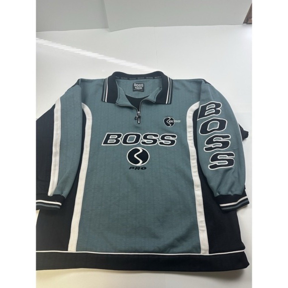 Vintage 90s Boss IG Design‎ Shirt Quarter Zip Sweater Embroidered Size XXL